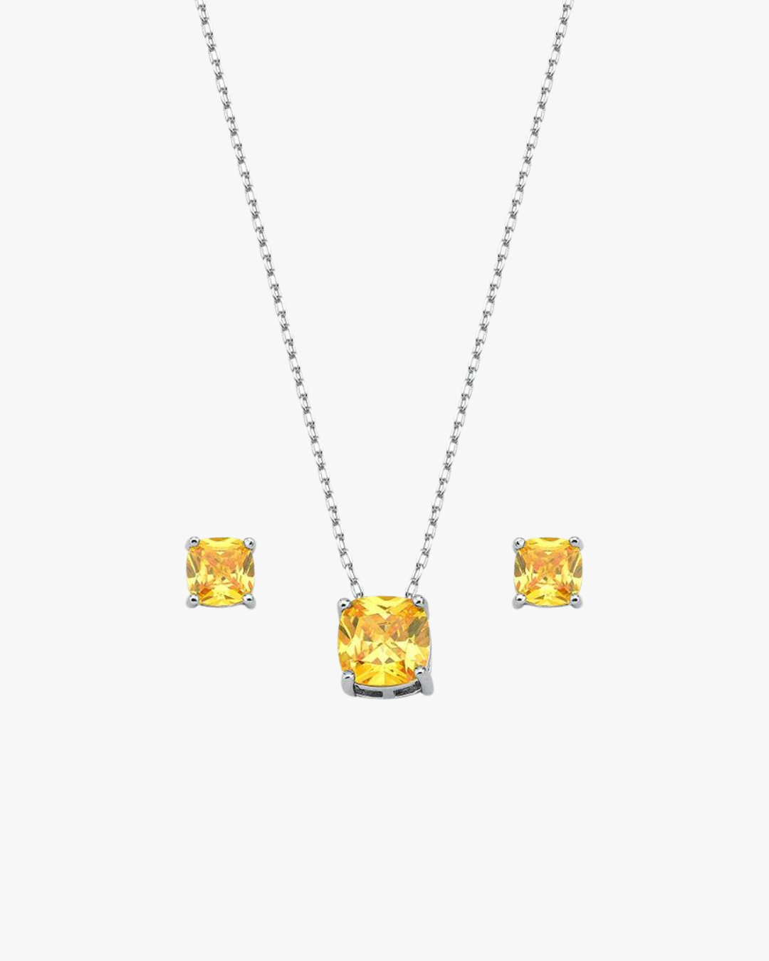 Conjunto Ponto de Luz Quadrado Amarelo | Banhado a Ródio Branco.