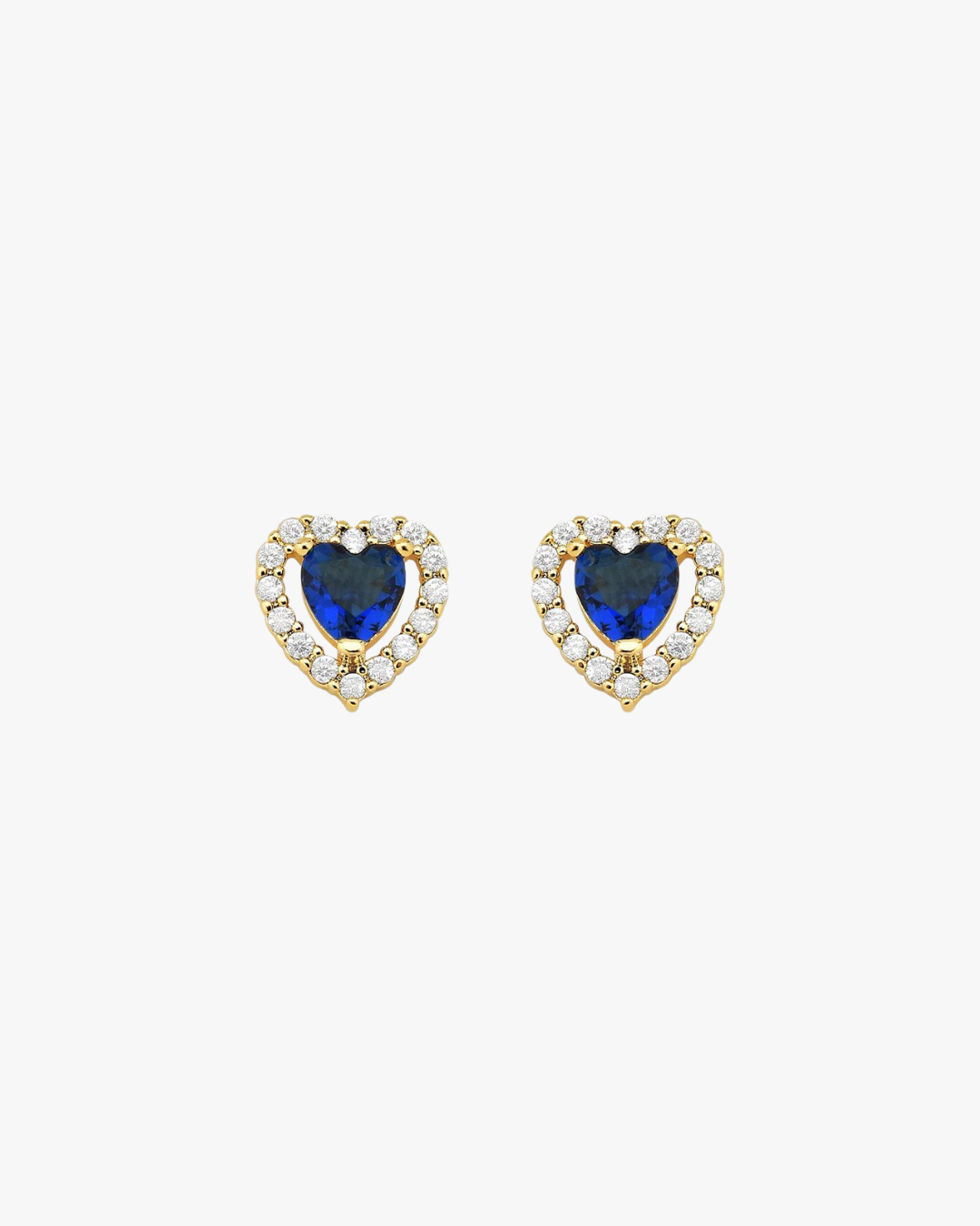 Brinco Coração Halo Azul Safira | Banhado a Ouro.