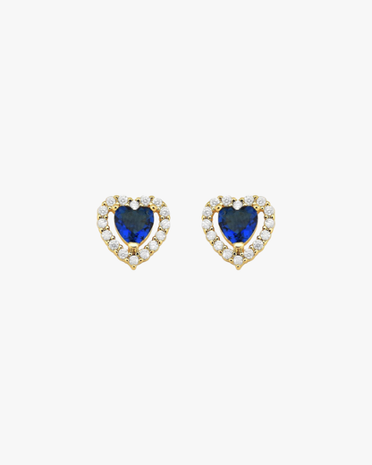 Brinco Coração Halo Azul Safira | Banhado a Ouro.