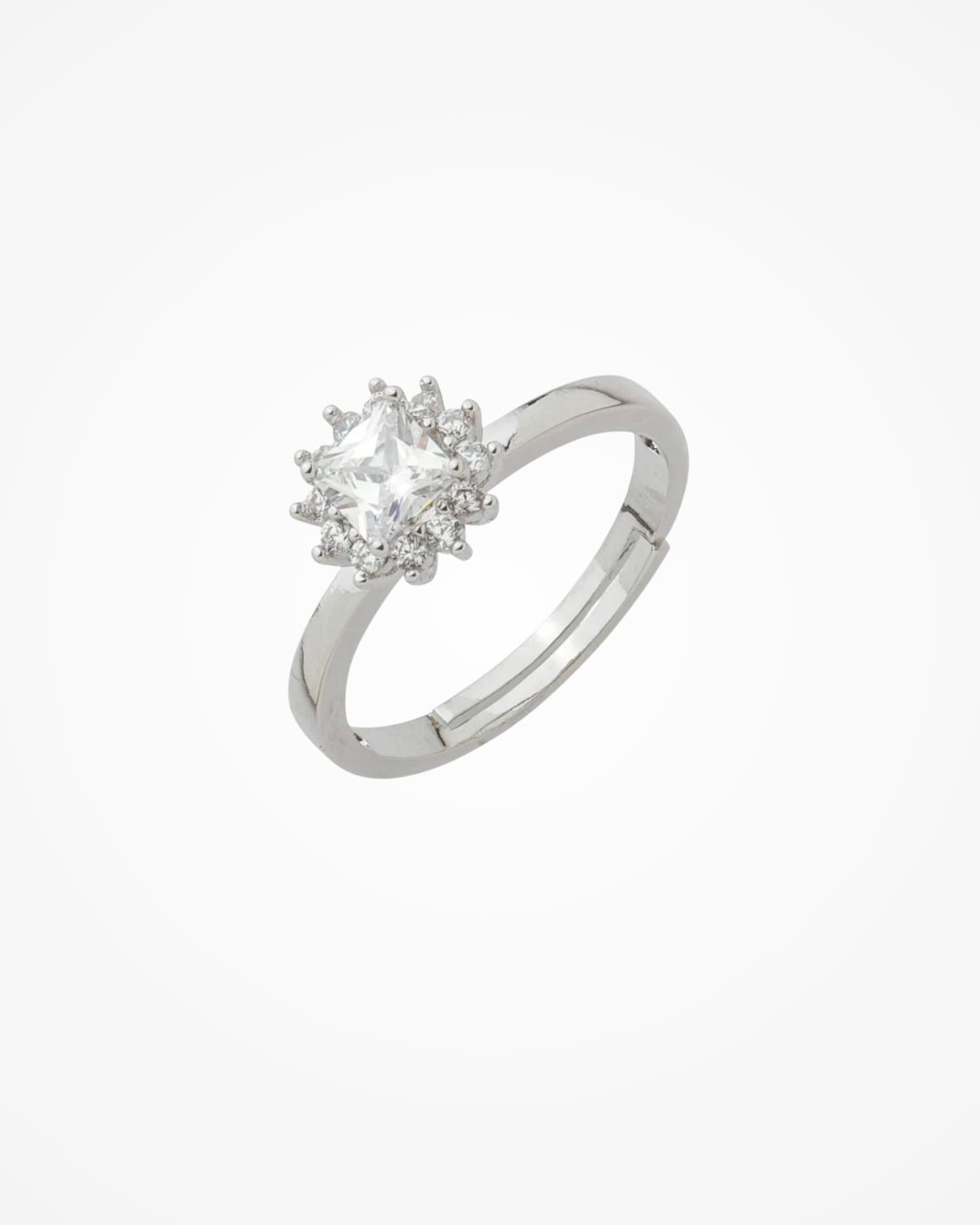 Anel Solitário Cravejado de Zircônia Cristal | Banho em Ródio Branco - SAYE Joias
