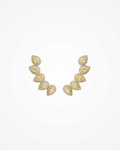 Brinco Ear Cuff Gotas Zircônia Citrino Ouro 18k - SAYE Joias