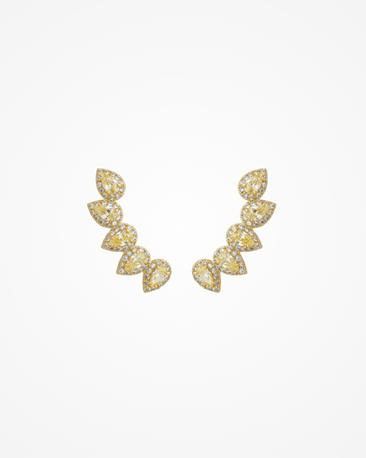 Brinco Ear Cuff Gotas Zircônia Citrino Ouro 18k - SAYE Joias