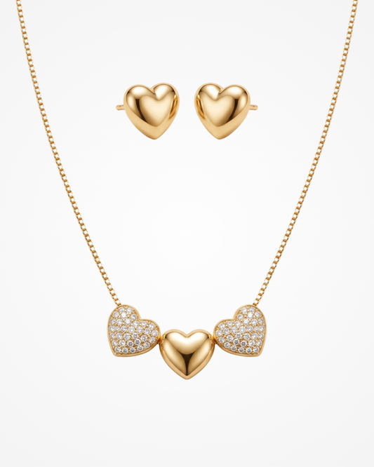 Conjunto Coração Colar e Brinco Zircônia Ouro 18k | Presente Romântico - SAYE Joias
