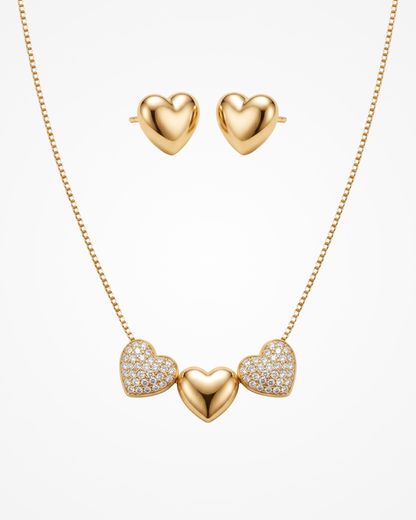 Conjunto Coração Colar e Brinco Zircônia Ouro 18k | Presente Romântico - SAYE Joias