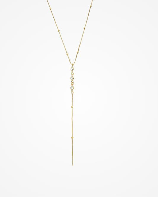 Colar Gravata Delicado com Esferas e Zircônia Ouro 18k - SAYE Joias