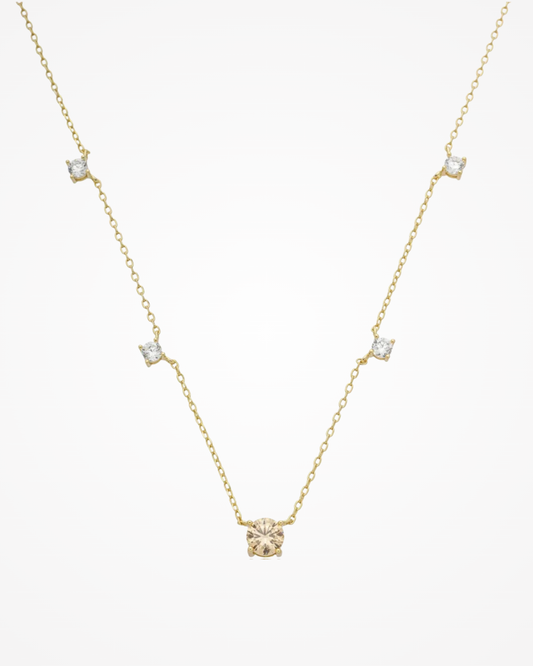 Colar Pontos de Luz Zircônia Champanhe e Cristal Ouro 18k - SAYE Joias