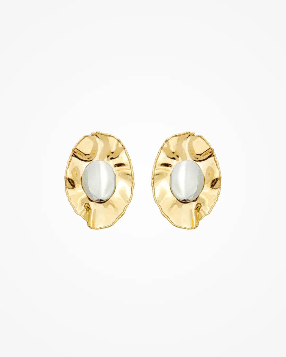 Brinco Bicolor Orgânico Texturizado | Banho Duplo Ouro 18k e Ródio Branco - SAYE Joias