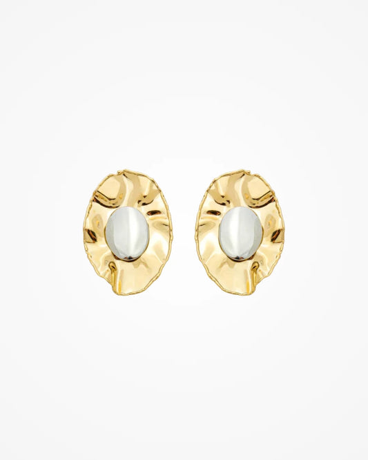 Brinco Bicolor Orgânico Texturizado | Banho Duplo Ouro 18k e Ródio Branco - SAYE Joias