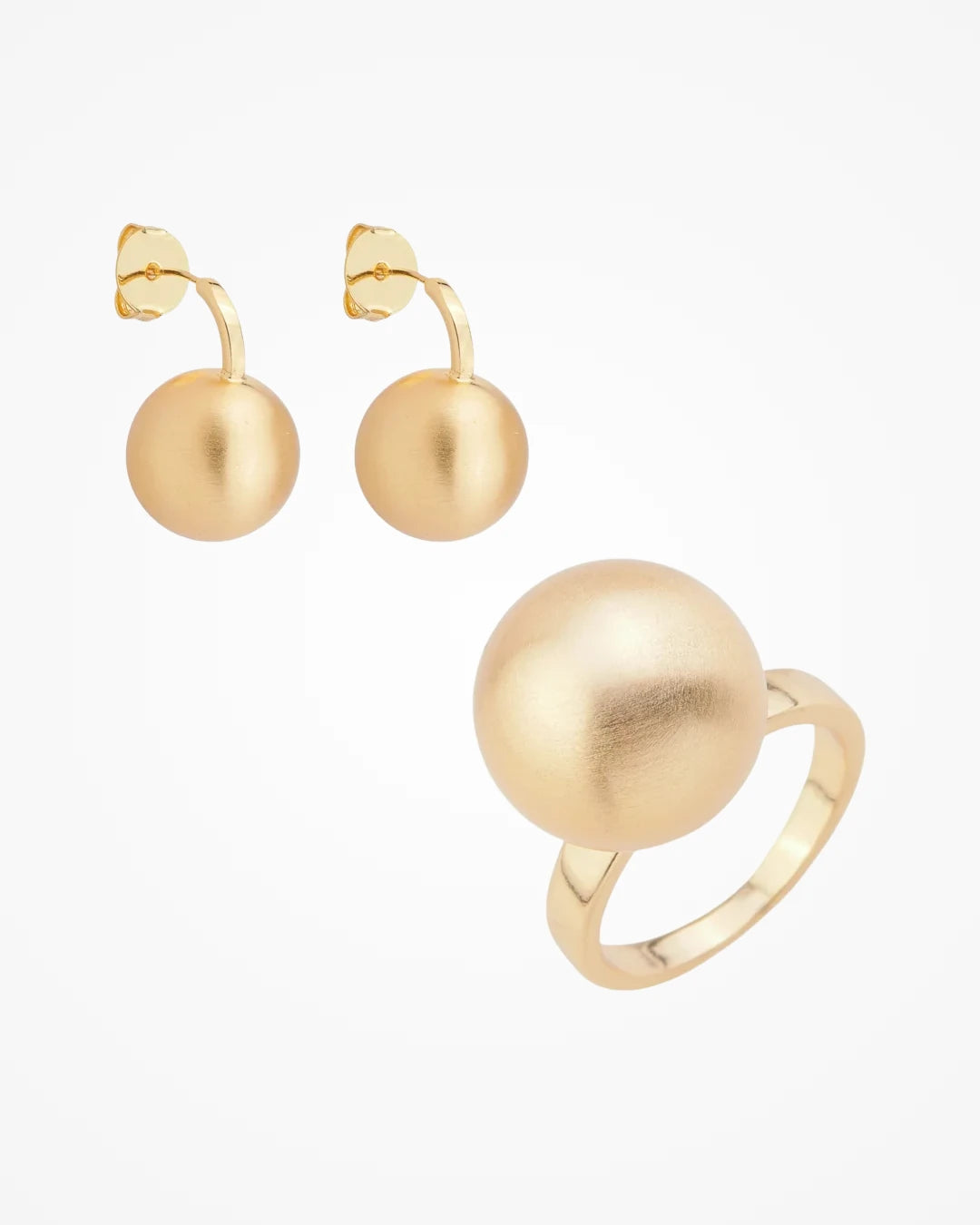 Conjunto Esfera Acetinado Dourado | Brinco + Anel Banhado a Ouro 18k - SAYE Joias