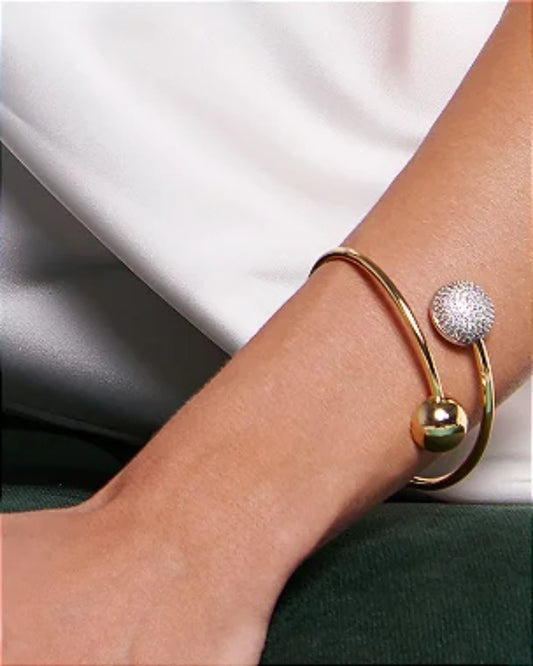 Bracelete Cravejado Zircônia Ouro 18k com Detalhe Ródio | Banho Duplo - SAYE Joias