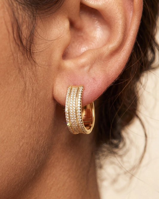 Brinco Argola Luxo 8 Fileiras de Zircônias | Banhado a Ouro 18k - SAYE Joias