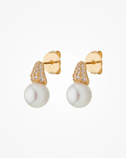 Brinco Pérola com Zircônia Cristal Ouro 18k | Clássico Atemporal - SAYE Joias