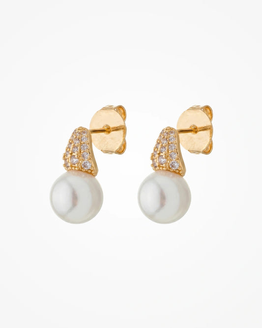 Brinco Pérola com Zircônia Cristal Ouro 18k | Clássico Atemporal - SAYE Joias