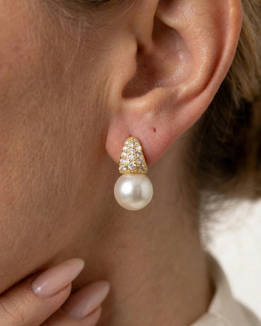 Brinco Pérola com Zircônia Cristal Ouro 18k | Clássico Atemporal - SAYE Joias