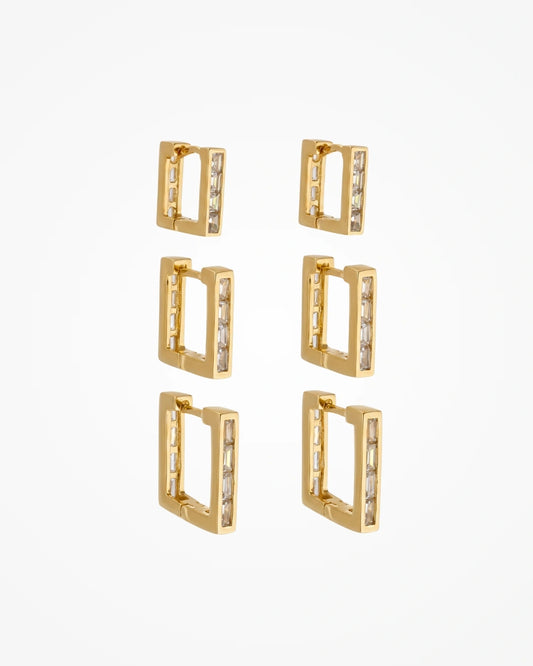 Brinco Trio de Argolas Zircônia Ouro 18k | Kit 3 Pares - SAYE Joias