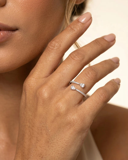 Conjunto Prateado Anel e Bracelete Cravejado em Zircônia | Banho em Ródio Branco - SAYE Joias