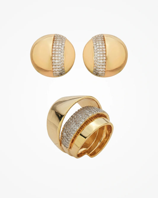 Conjunto Brinco e Anel Zircônia Cristal | Banhado a Ouro 18k - SAYE Joias