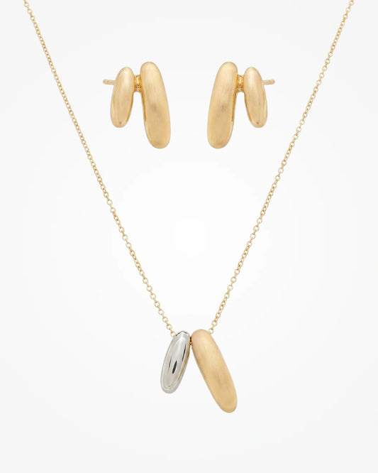 Conjunto Colar e Brinco Acetinado Ouro 18k | Design Liso Elegante - SAYE Joias