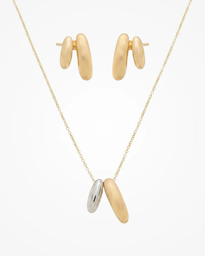 Conjunto Colar e Brinco Acetinado Ouro 18k | Design Liso Elegante - SAYE Joias