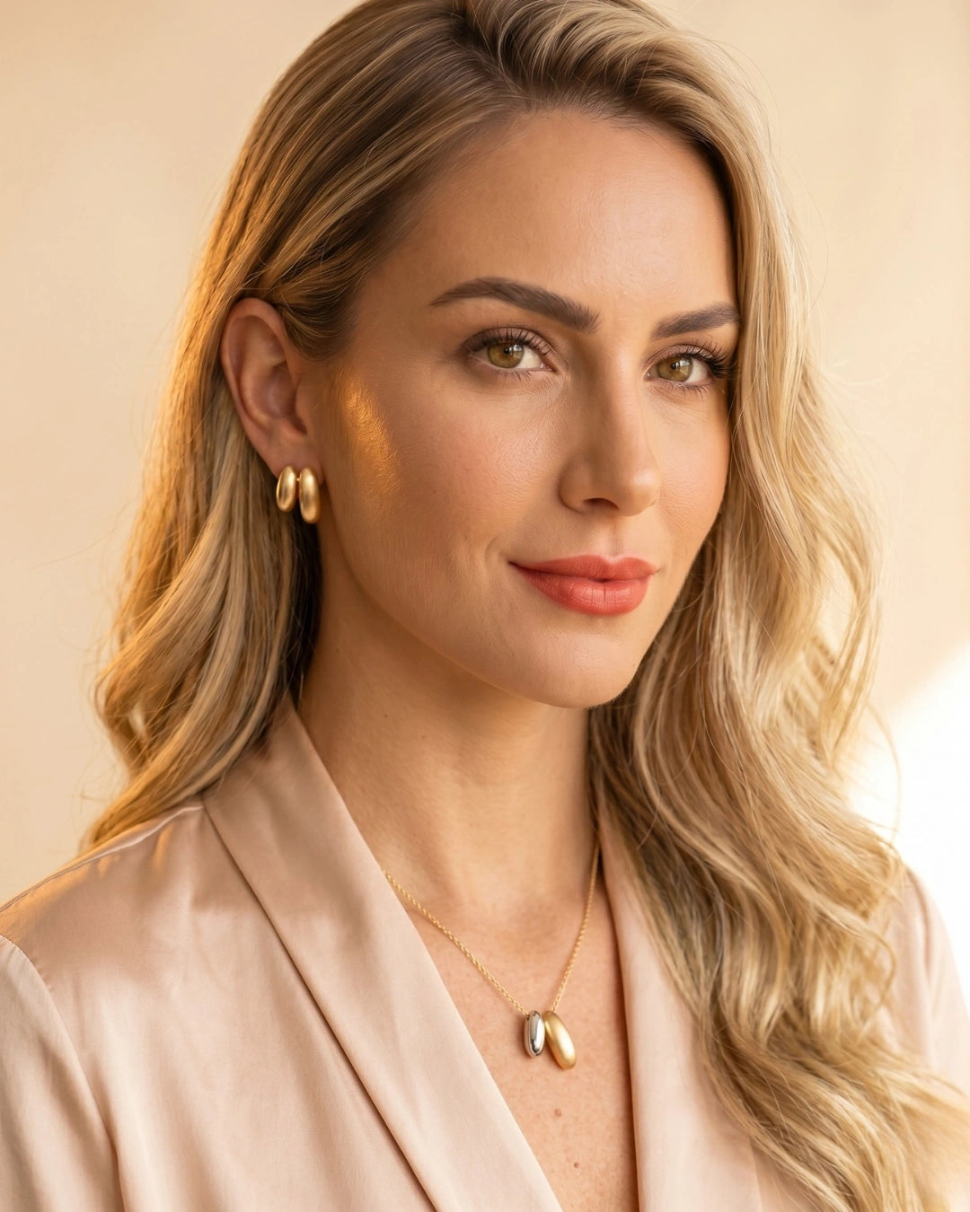 Conjunto Colar e Brinco Acetinado Ouro 18k | Design Liso Elegante - SAYE Joias