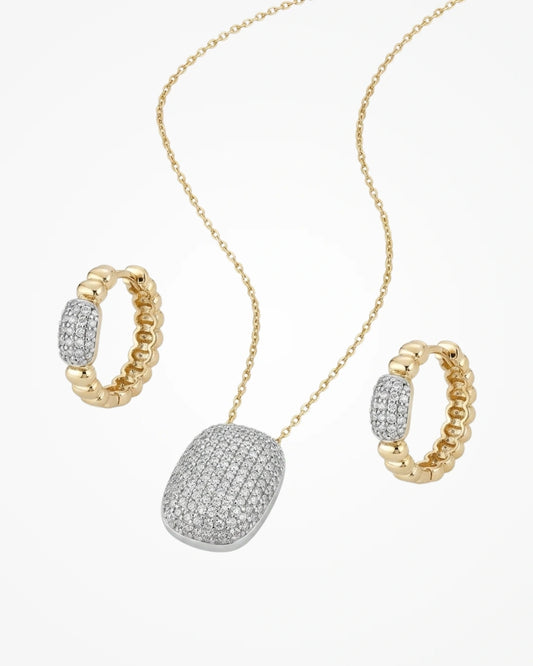 Conjunto Brinco e Colar Zircônia Cristal Ouro 18k | Presente Ideal - SAYE Joias