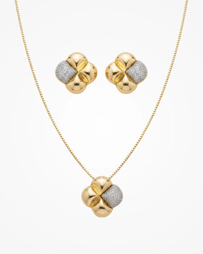 Conjunto Colar e Brinco Cravejado Zircônia Ouro 18k | Para Festas - SAYE Joias