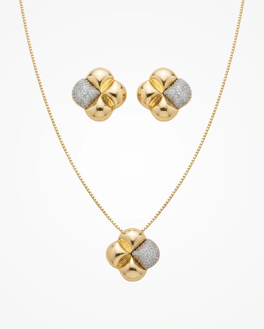 Conjunto Colar e Brinco Cravejado Zircônia Ouro 18k | Para Festas - SAYE Joias