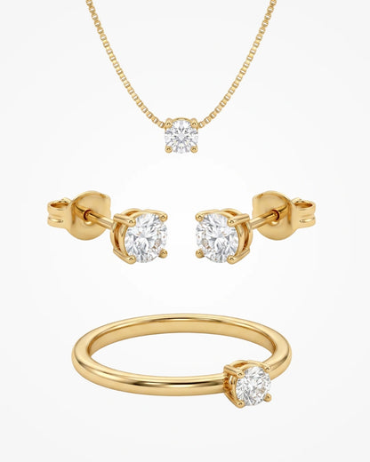 Conjunto Ponto de Luz Completo | Brinco + Colar + Anel | Banhado a Ouro 18k - SAYE Joias