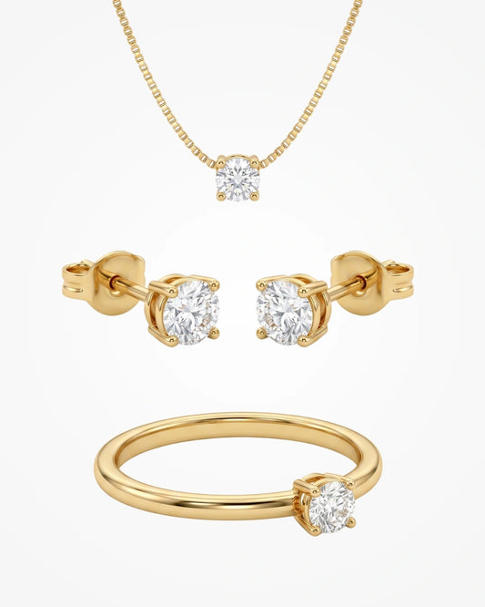 Conjunto Ponto de Luz Completo | Brinco + Colar + Anel | Banhado a Ouro 18k - SAYE Joias